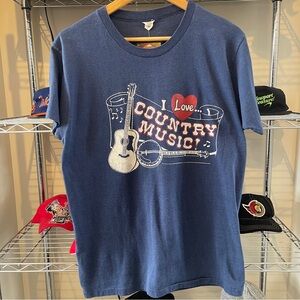 Vintage 80’s “I Love Country Music” T-Shirt Size M - Navy Blue Made In USA 50/50